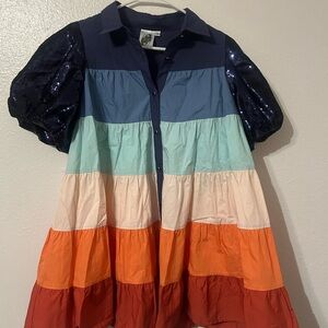 Queen of Sparkles Multi Tiered Sequin Sleeve Dress